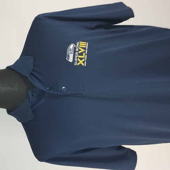 Antigua Navy Blue Seattle Seahawks Superbowl XLVlll (48) Logo S/S Polo Shirt Med - Picture 6 of 10